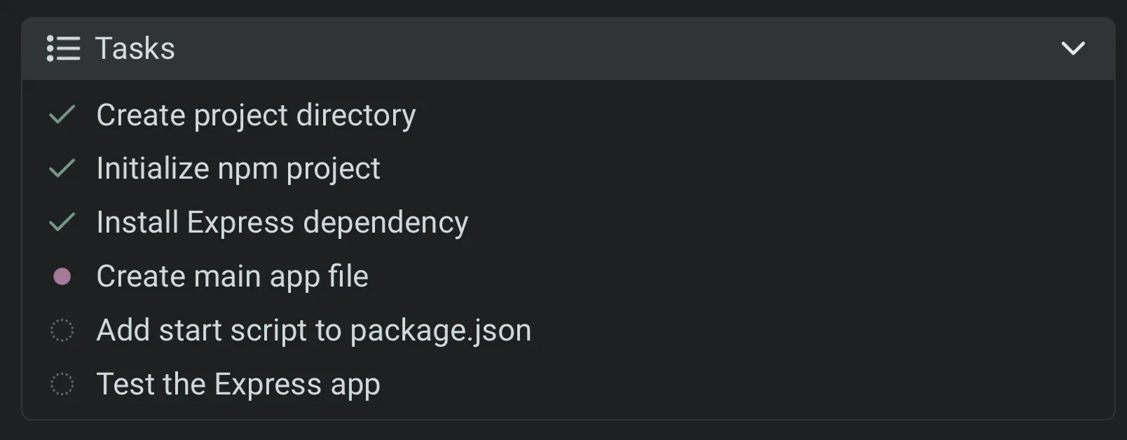 An example of a task list in progress.